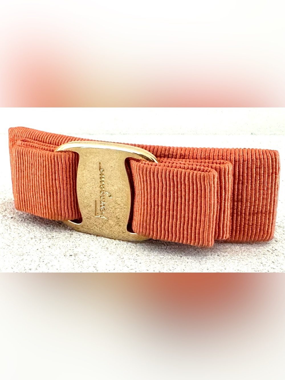 LOW START! — SSALVATORE FERRAGAMO Vara Bow Barrette Orange Ribbon Hair Clip - Picture 2 of 7
